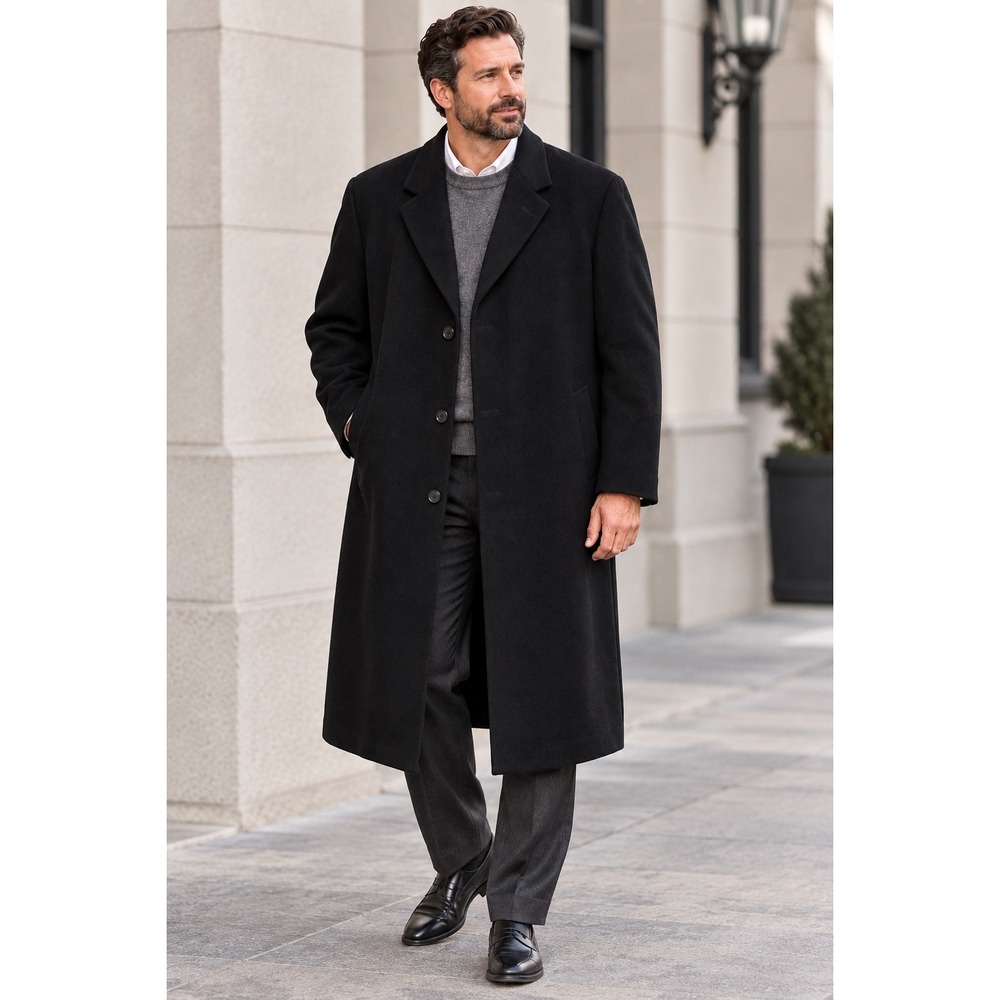 Cardinal of Canada Nordstrom Black 100% Wool Overcoat Mens 54L AM2 Canada Made